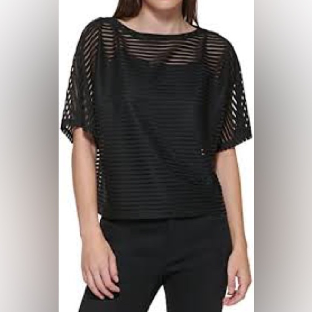 Trouvé Sheer Black Short Sleeve Shirt Blouse Horizontal Stripes Size Medium